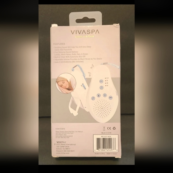 Vivaspa Sleep Therapy Sound Machine 5 Soothing Sounds with Timer New in Box - Picture 2 of 5